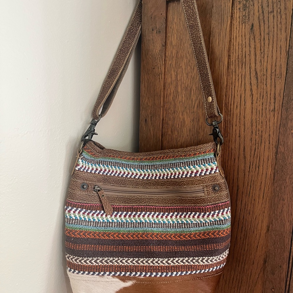 Brown and Multicolor Striped Women's Bag